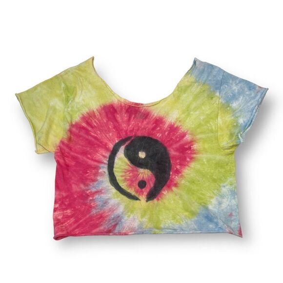 Tie Dye Ying Yang Cropped Tee Size Small - Picture 1 of 3